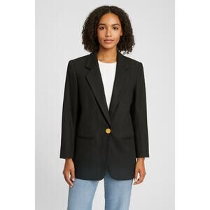 Sag Harbor Black Wool Blazer Gold Button Vintage Classic Preppy Career sz 10